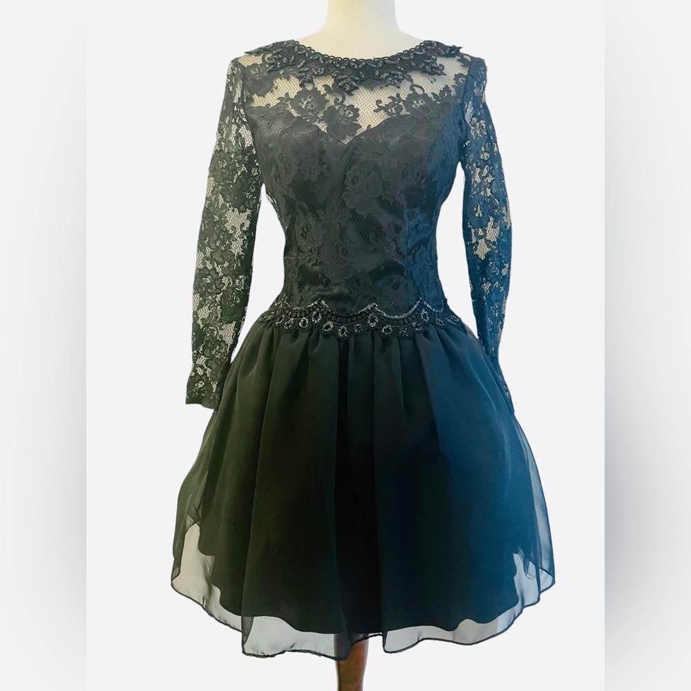 Scott McClintock Vintage Whimsygoth Wednesday Addams Lace Tulle Dress